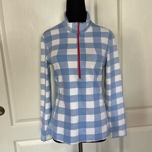 LIZZIE DRIVER BLUE GINGHAM PLAID HALF ZIP GOLF PULLOVER